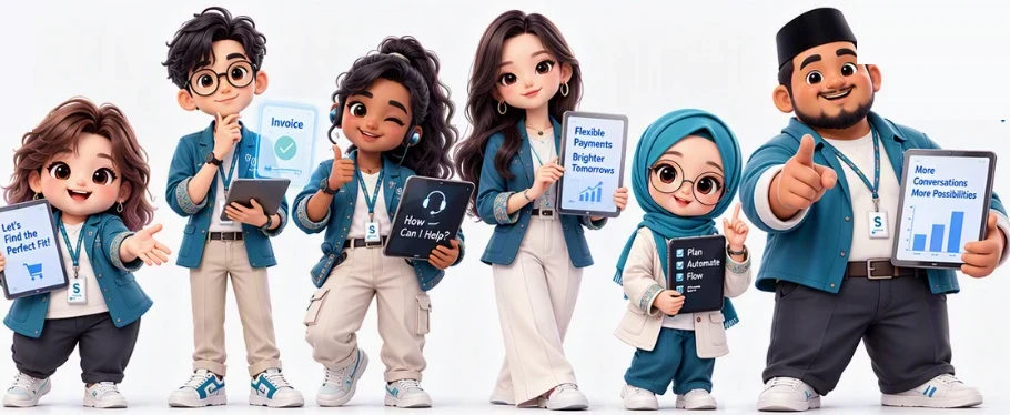 Suarify voice commerce team: Scout (sales), Orbit (operations), Ledger (billing), Bridge (collections), Echo (support) and Summit (insights lead)